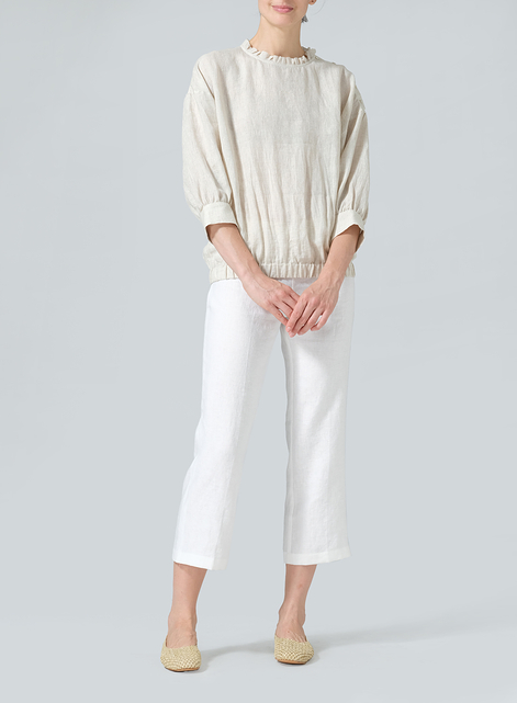 Linen Ruffle Collar Relaxed Fit Blouse