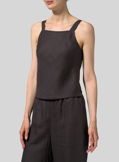 Linen Bias Cut Sleeveless Short Tank Top