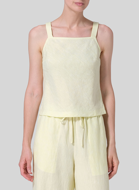 Linen Bias Cut Sleeveless Short Tank Top