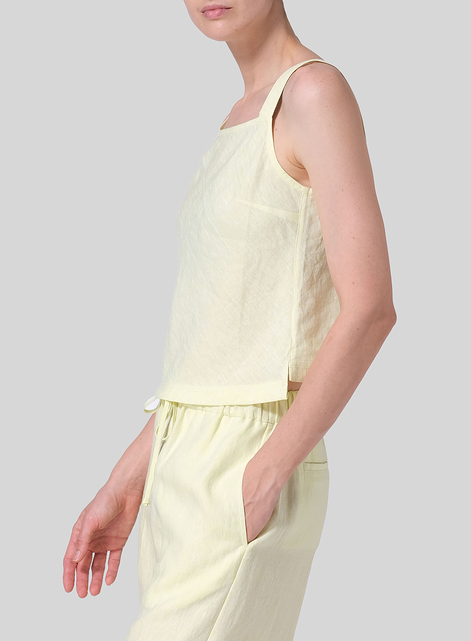 Linen Bias Cut Sleeveless Short Tank Top