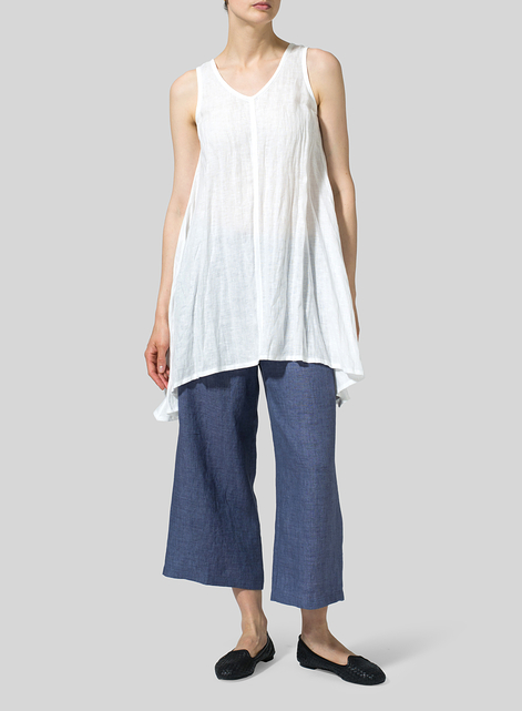 Linen Sleeveless V-Neck A-shape Top