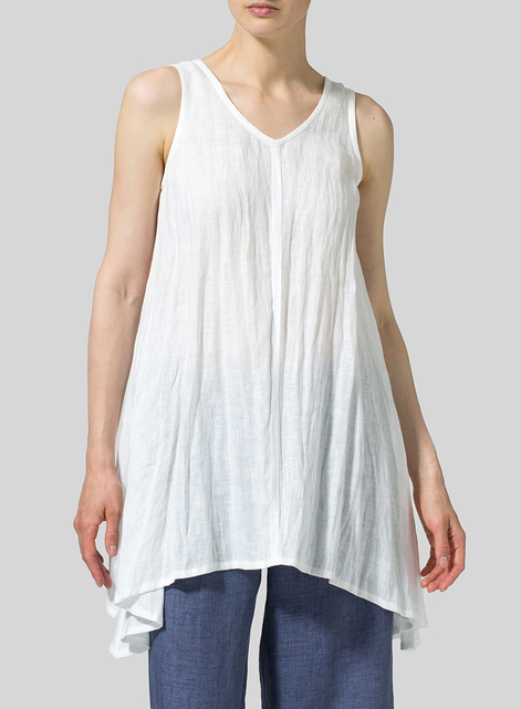 Linen Sleeveless V-Neck A-shape Top