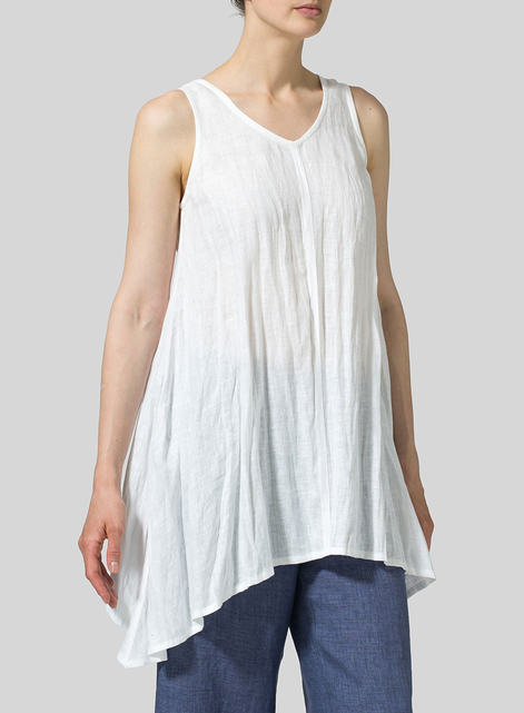 Linen Sleeveless V-Neck A-shape Top