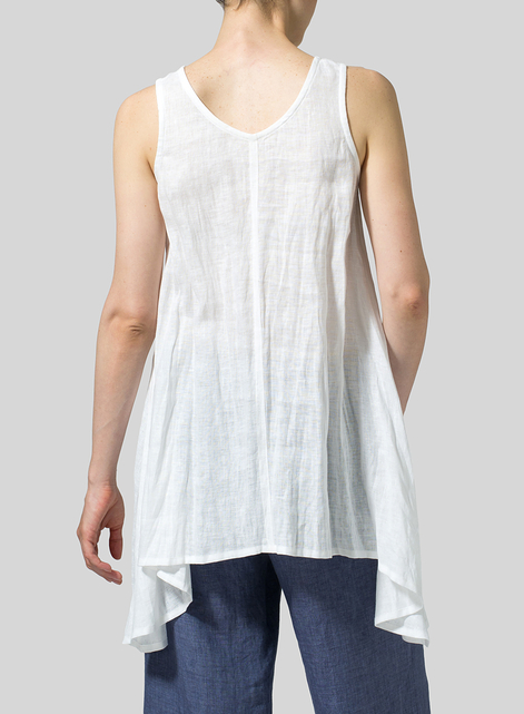 Linen Sleeveless V-Neck A-shape Top