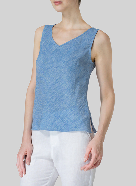 Linen V-Neck Sleeveless Bias Cut Tank