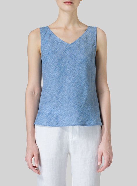 Linen V-Neck Sleeveless Bias Cut Tank