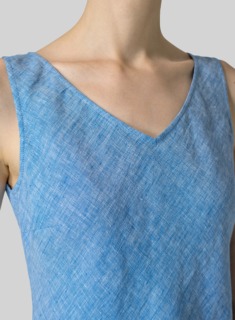 Linen V-Neck Sleeveless Bias Cut Tank