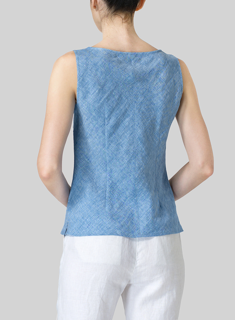 Linen V-Neck Sleeveless Bias Cut Tank