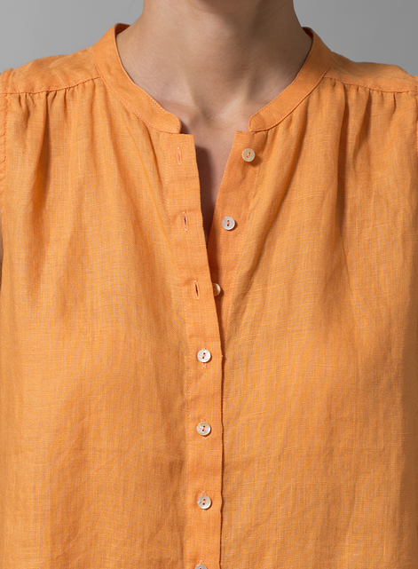 Linen Mandarin Collar A-Line Sleeveless Shirt