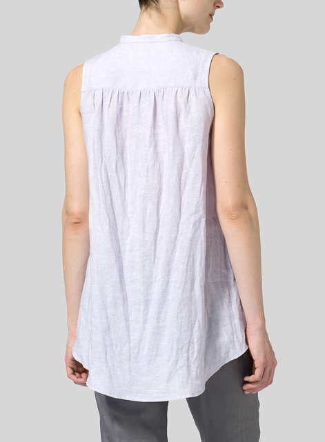 Linen Mandarin Collar A-Line Sleeveless Shirt