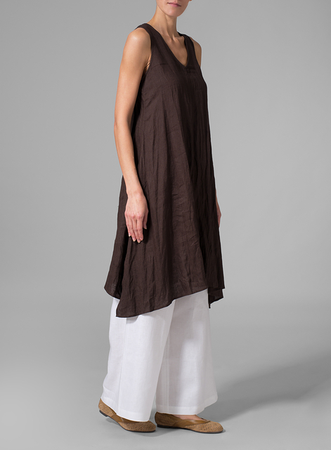 Linen Sleeveless Crumple Effect Long Blouse