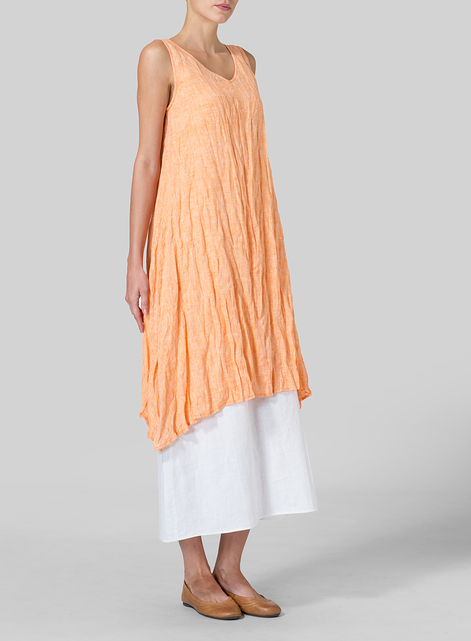 Linen Sleeveless Crumple Effect Long Blouse