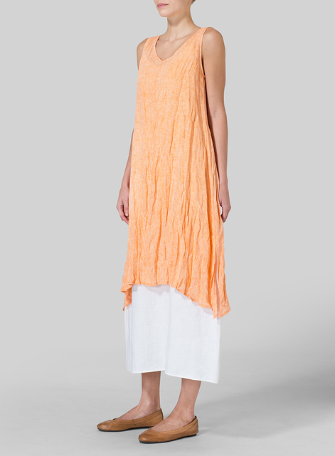 Linen Sleeveless Crumple Effect Long Blouse