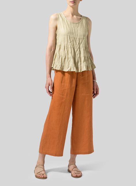 Linen Sleeveless Pleated Blouse