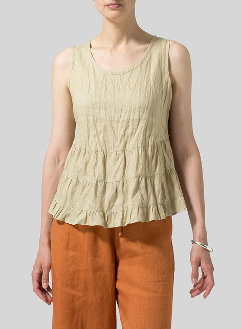 Linen Sleeveless Pleated Blouse