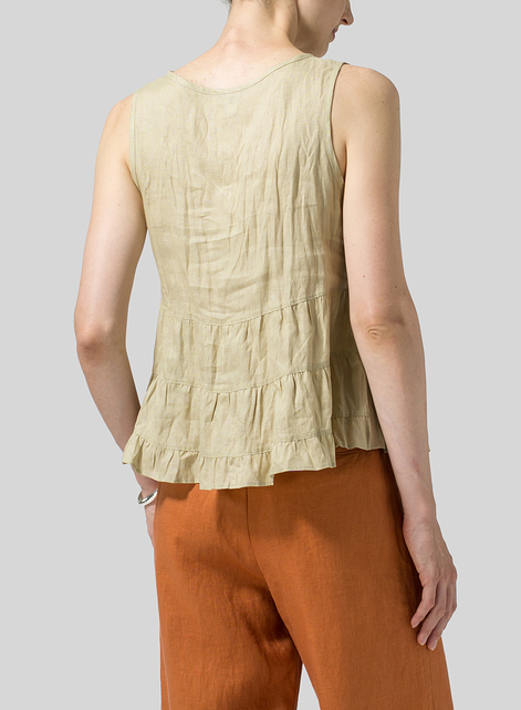 Linen Sleeveless Pleated Blouse