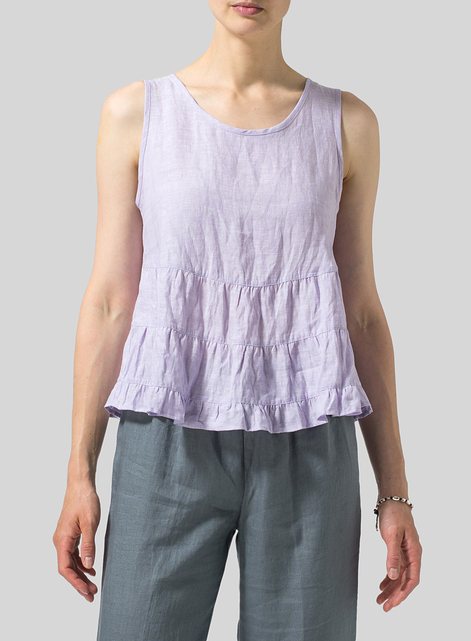 Linen Sleeveless Pleated Blouse