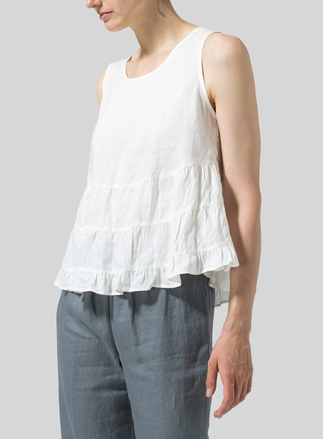 Linen Sleeveless Pleated Blouse