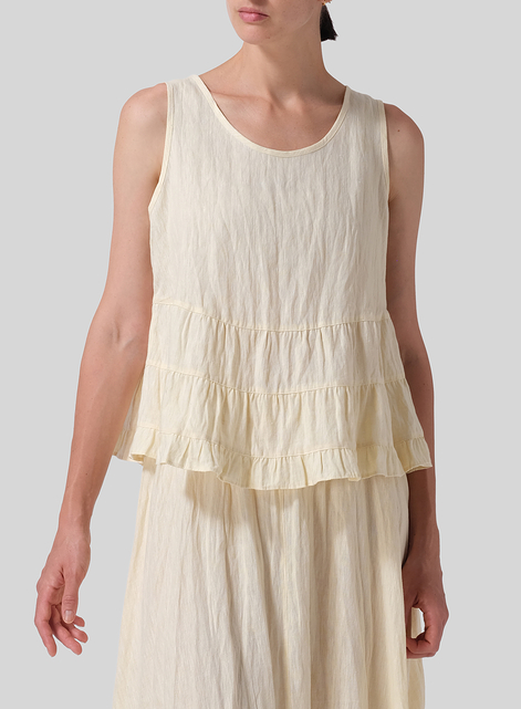 Linen Sleeveless Pleated Blouse