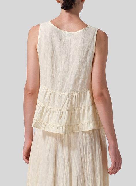 Linen Sleeveless Pleated Blouse