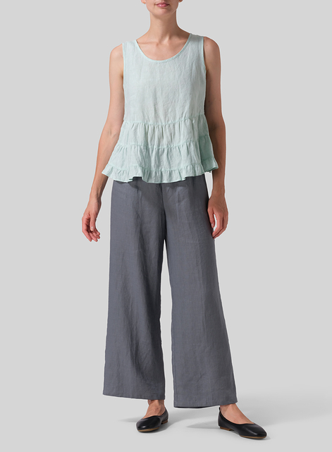 Linen Sleeveless Pleated Blouse