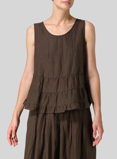 Linen Sleeveless Pleated Blouse