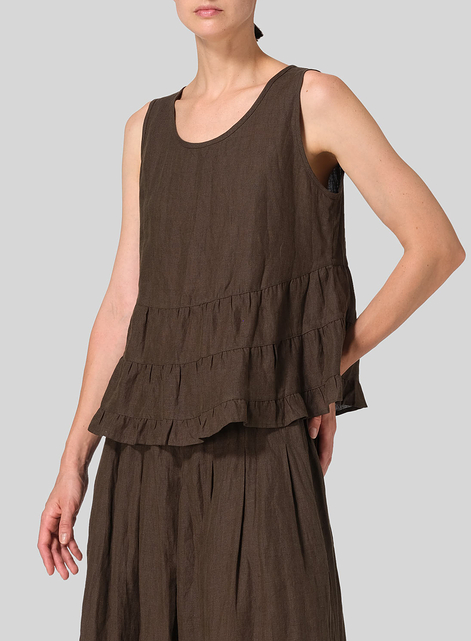 Linen Sleeveless Pleated Blouse