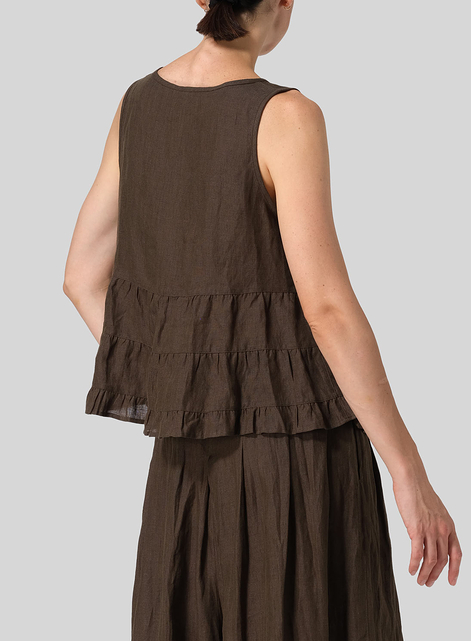 Linen Sleeveless Pleated Blouse