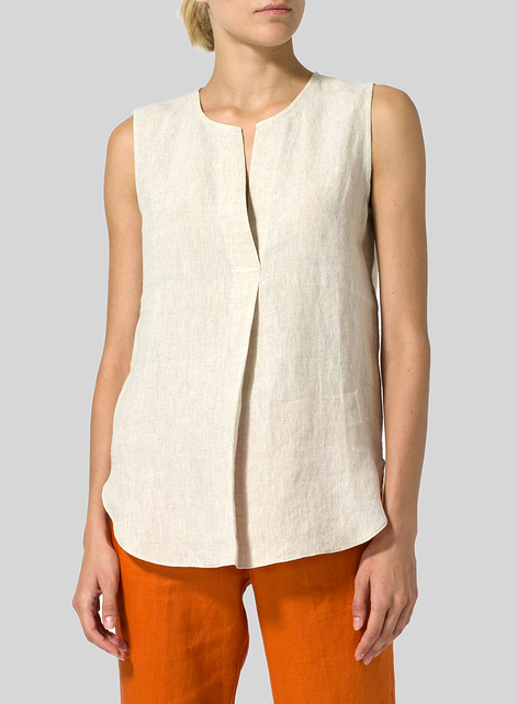 Linen Surplice V-Neck Blouse