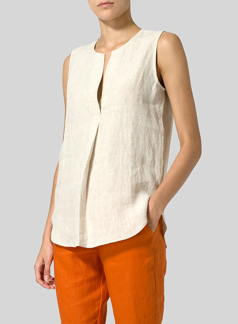 Linen Surplice V-Neck Blouse