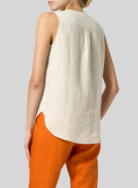 Linen Surplice V-Neck Blouse