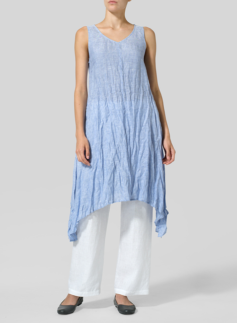 Linen Sleeveless Crumple Effect Long Dress