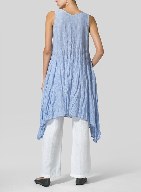 Linen Sleeveless Crumple Effect Long Dress