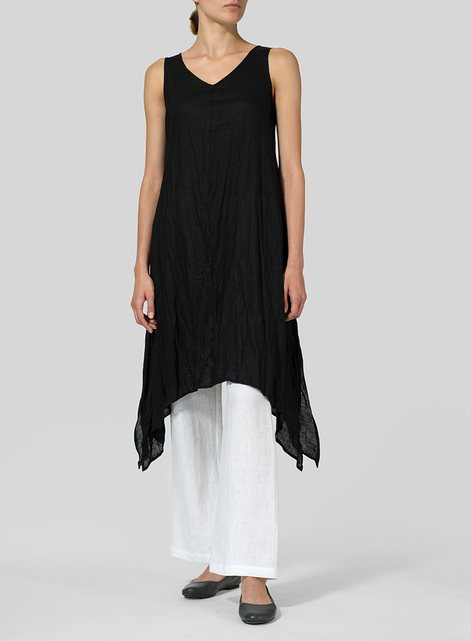 Linen Sleeveless Crumple Effect Long Dress