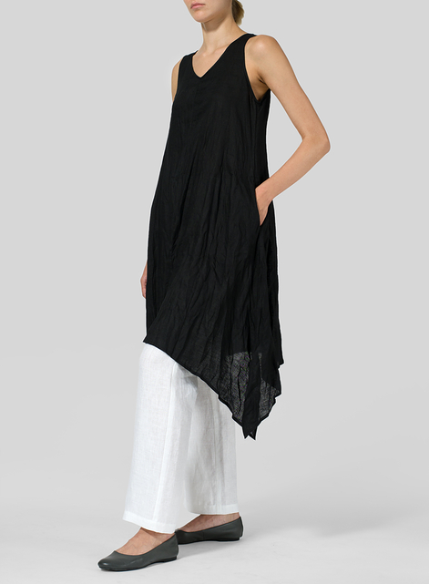 Linen Sleeveless Crumple Effect Long Dress