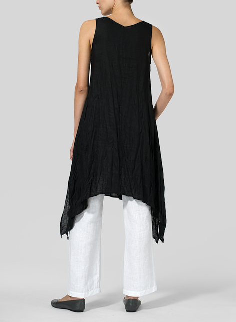 Linen Sleeveless Crumple Effect Long Dress