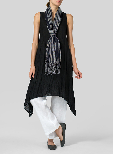 Linen Sleeveless Crumple Effect Long Dress