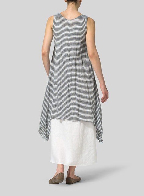 Linen Sleeveless Crumple Effect Long Dress