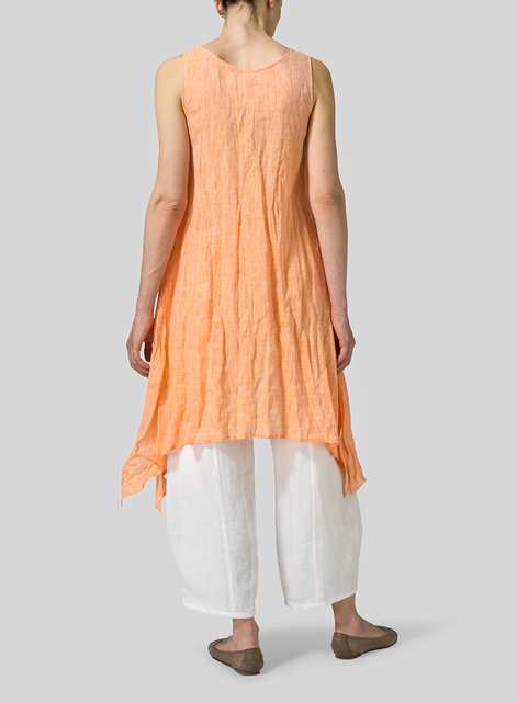 Linen Sleeveless Crumple Effect Long Dress