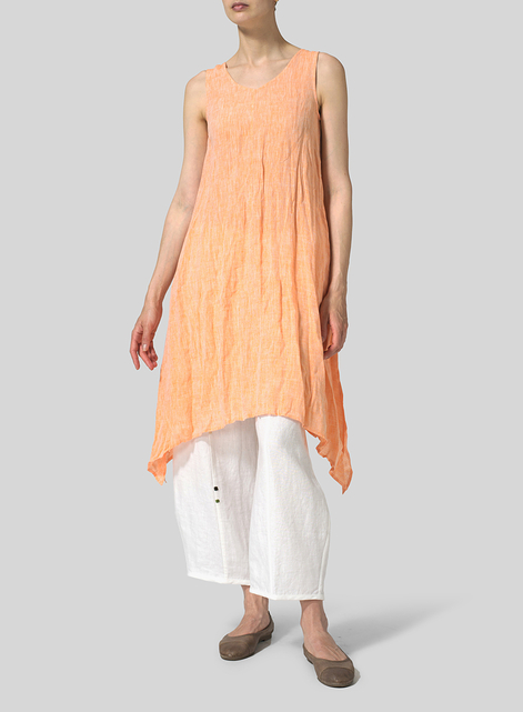 Linen Sleeveless Crumple Effect Long Dress