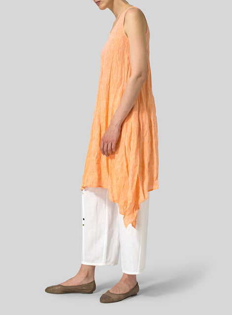 Linen Sleeveless Crumple Effect Long Dress