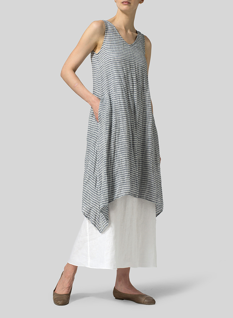 Linen Sleeveless Crumple Effect Long Dress