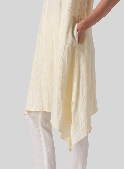 Linen Sleeveless Crumple Effect Long Dress