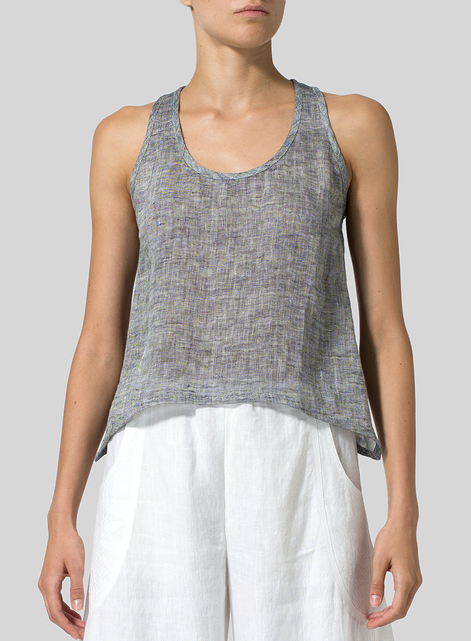 Two Tone Linen Cropped Tank Top