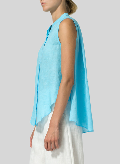 Linen A-line Sleeveless Top with Mandarin Collar