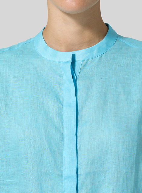 Linen A-line Sleeveless Top with Mandarin Collar