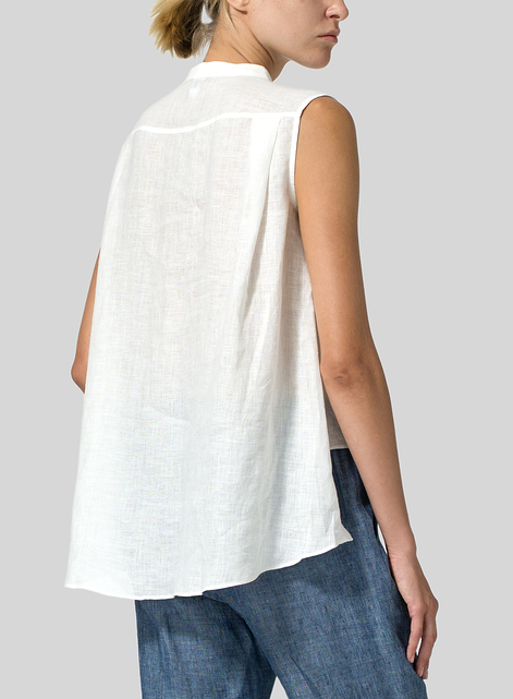 Linen A-line Sleeveless Top with Mandarin Collar