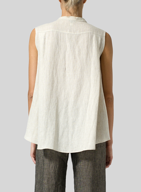 Linen A-line Sleeveless Top with Mandarin Collar