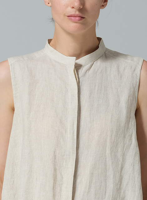 Linen A-line Sleeveless Top with Mandarin Collar