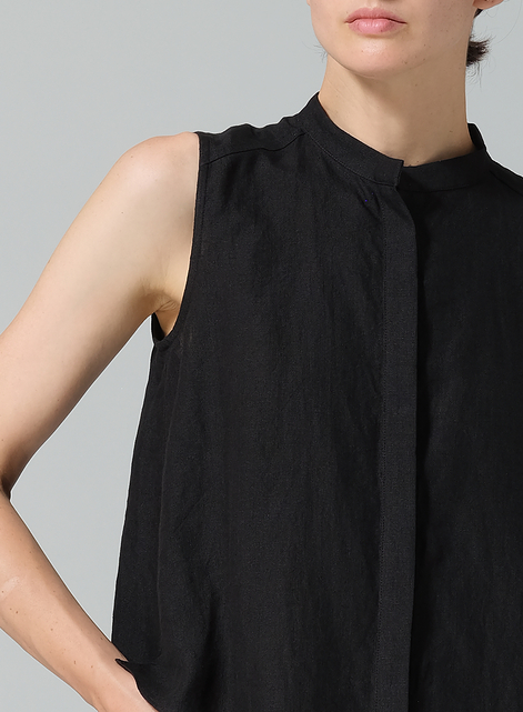 Linen A-line Sleeveless Top with Mandarin Collar